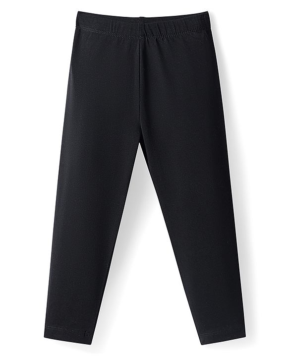 Babyhug Cotton Lycra Full Length Skinny Fit Solid Leggings with Stretch - Black
