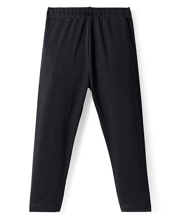 Babyhug Cotton Lycra Full Length Skinny Fit Solid Leggings with Stretch - Black