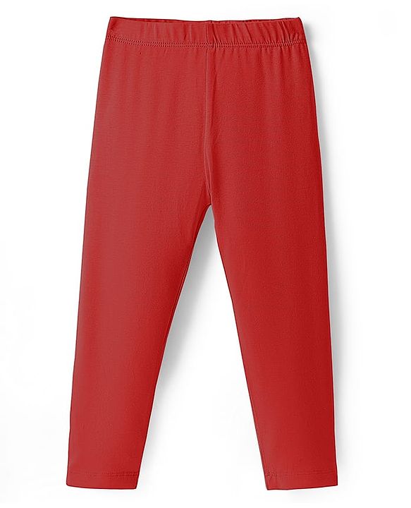 Babyhug Cotton Lycra Knit Full Length  Solid Color Legging with Stretch - Red