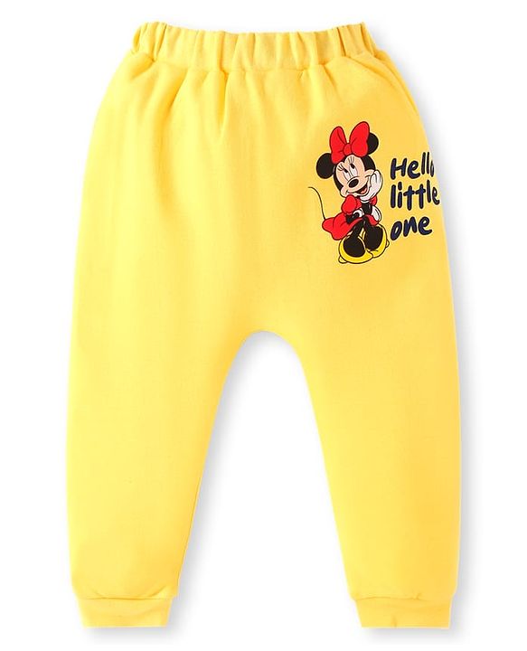 Babyhug Disney Interlock Knit Full Length Diaper Leggings With Minnie Mouse Family Graphics Pack Of 3 - Pink Light Blue & Yellow