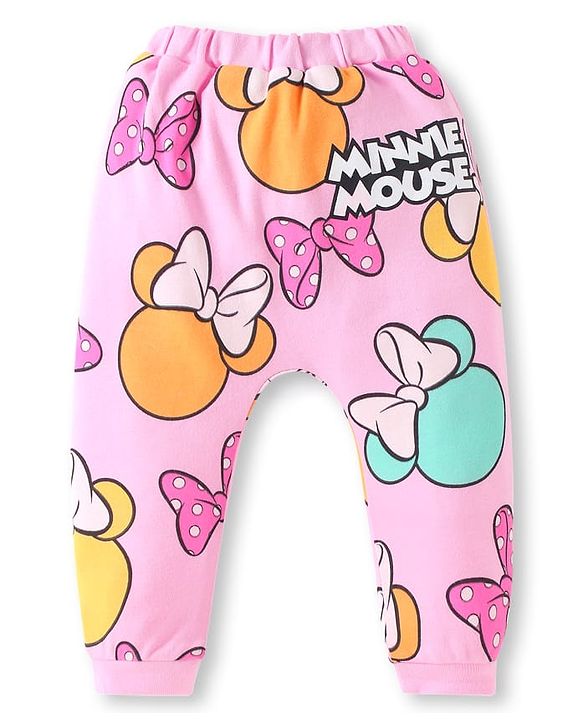 Babyhug Disney Interlock Knit Full Length Diaper Leggings With Minnie Mouse Family Graphics Pack Of 3 - Pink Light Blue & Yellow
