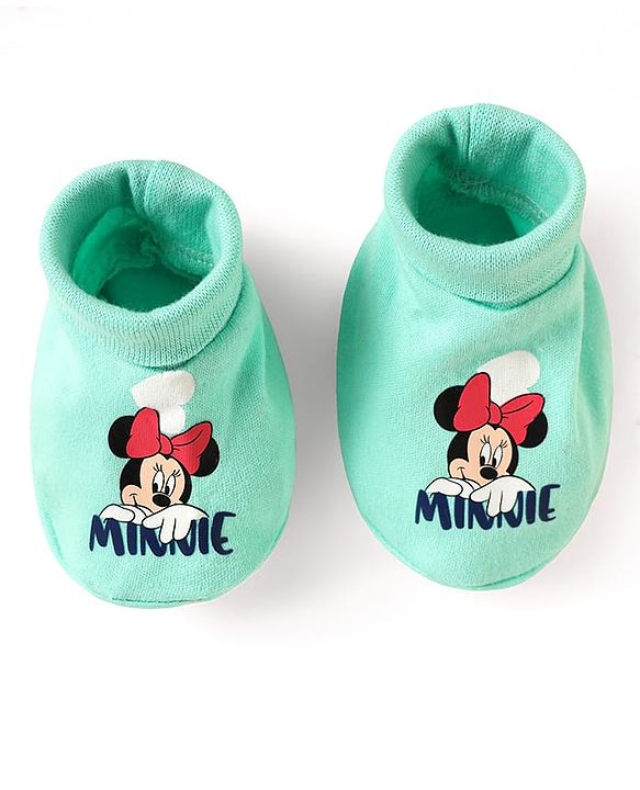 Babyhug Disney 100% Cotton Cap Mittens & Booties Set With Minnie Mouse Graphics Turquoise - Diameter 10 cm