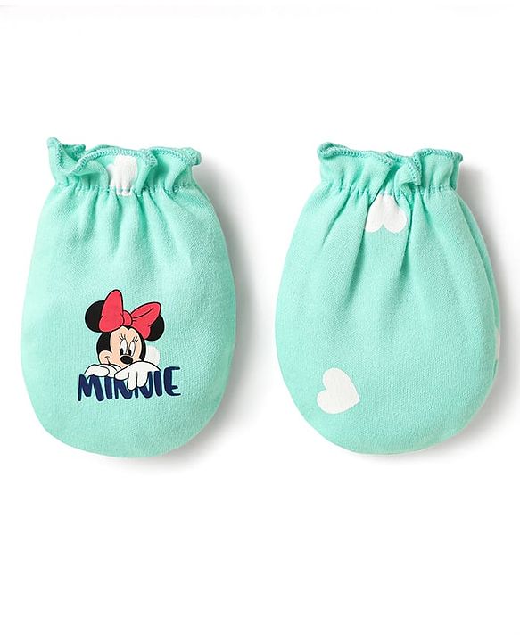 Babyhug Disney 100% Cotton Cap Mittens & Booties Set With Minnie Mouse Graphics Turquoise - Diameter 10 cm