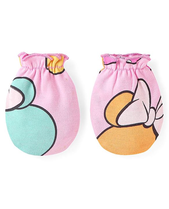 Babyhug Disney Interlock Knit Cap Mittens & Booties Set With Minnie Mouse Graphics Pink - Diameter- 15