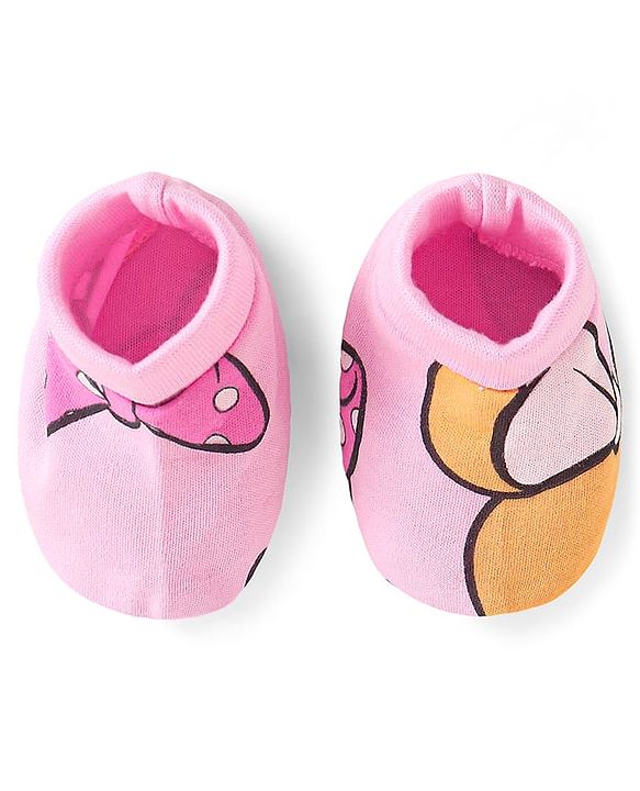 Babyhug Disney Interlock Knit Cap Mittens & Booties Set With Minnie Mouse Graphics Pink - Diameter- 15