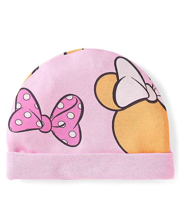 Babyhug Disney Interlock Knit Cap Mittens & Booties Set With Minnie Mouse Graphics Pink - Diameter- 15