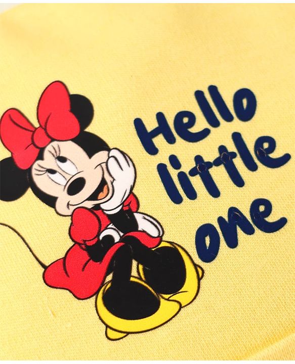 Babyhug Disney Interlock Knit Cap Mittens & Booties Set with Minnie Mouse Print Yellow - Diameter 9 cm