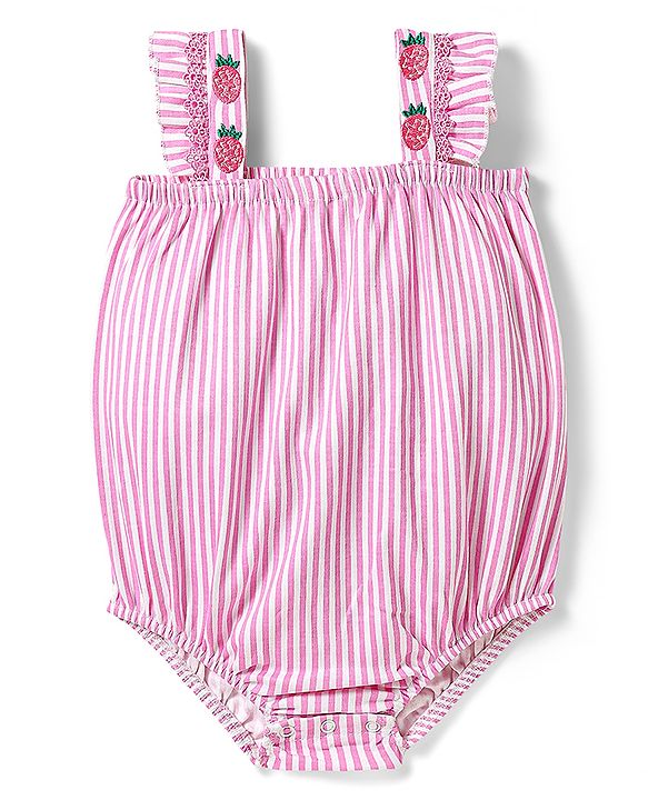 Babyhug 100% Cotton Knit Sleeveless Striped Onesie With Headband - Pink