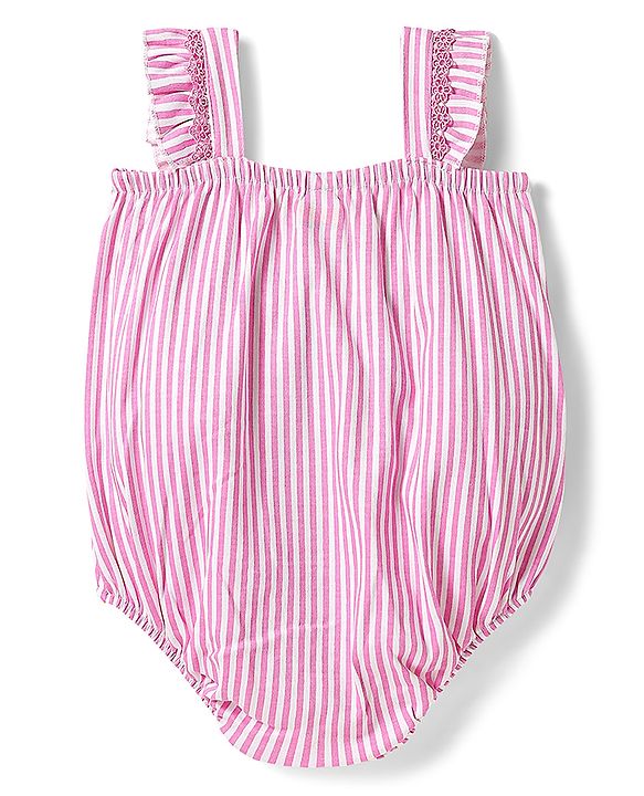 Babyhug 100% Cotton Knit Sleeveless Striped Onesie With Headband - Pink