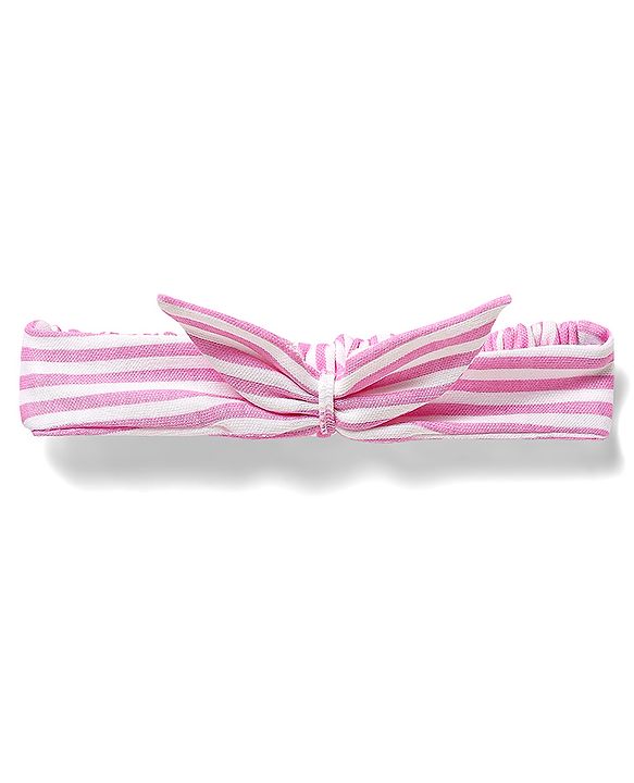 Babyhug 100% Cotton Knit Sleeveless Striped Onesie With Headband - Pink