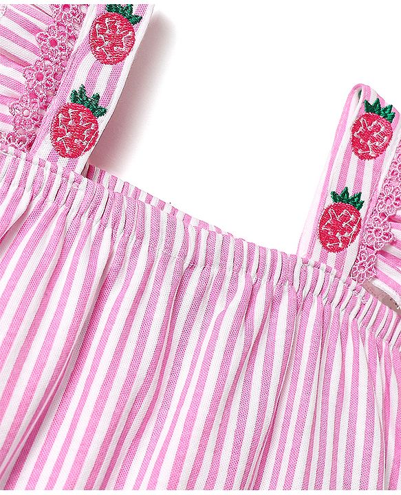 Babyhug 100% Cotton Knit Sleeveless Striped Onesie With Headband - Pink