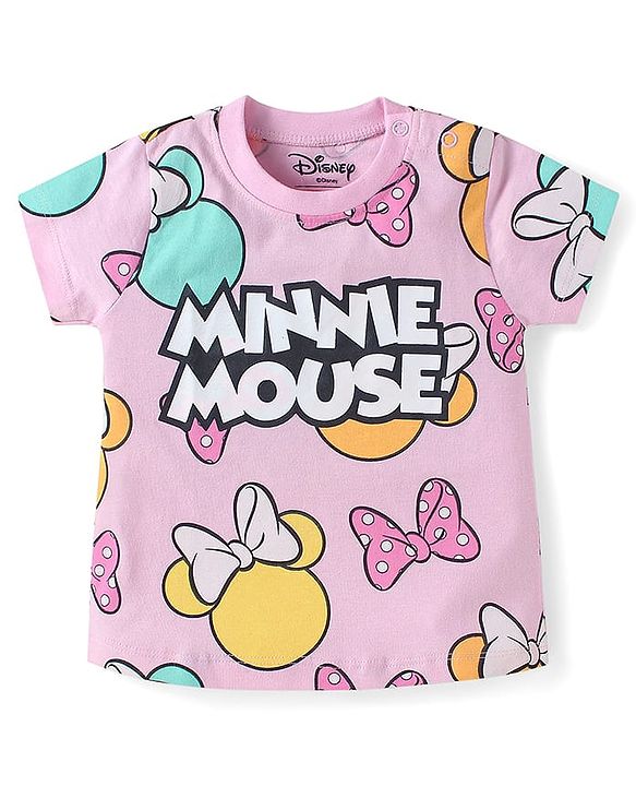 Babyhug Disney Single Jersey Knit Half Sleeve T-Shirts Pack Of 3 With Minnie Mouse Family Graphics - Yellow & Plum