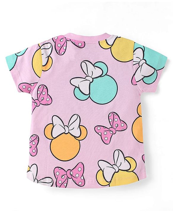 Babyhug Disney Single Jersey Knit Half Sleeve T-Shirts Pack Of 3 With Minnie Mouse Family Graphics - Yellow & Plum