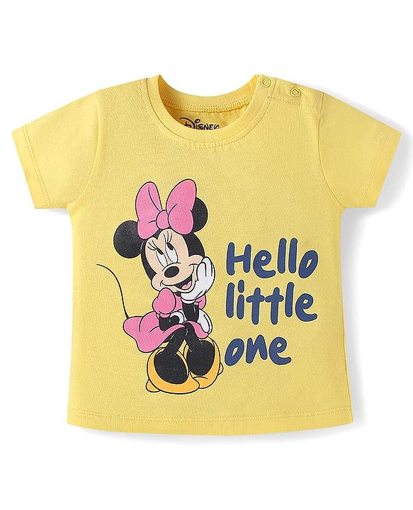 Babyhug Disney Single Jersey Knit Half Sleeve T-Shirts Pack Of 3 With Minnie Mouse Family Graphics - Yellow & Plum