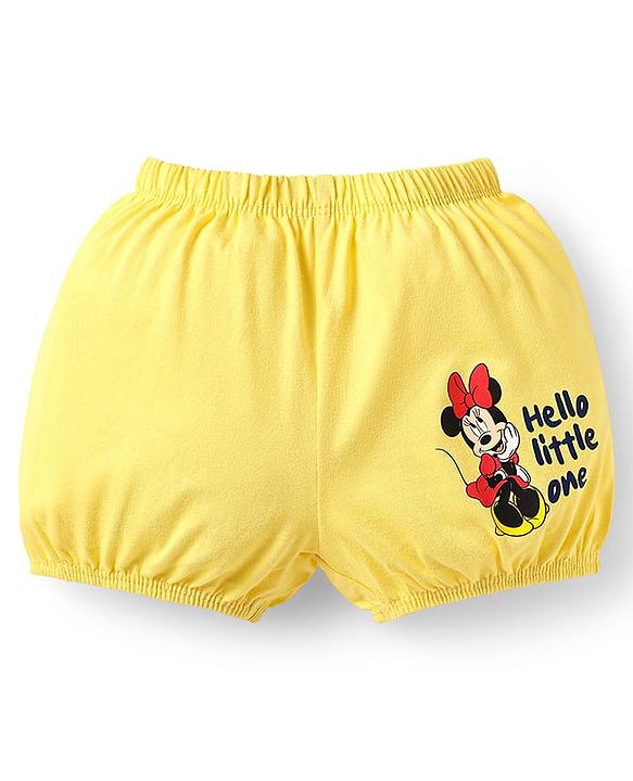Babyhug Single Jersey Knit Bloomers  With Minnie Mouse Family Graphics Pack Of 3 - Yellow Pink & Light Green