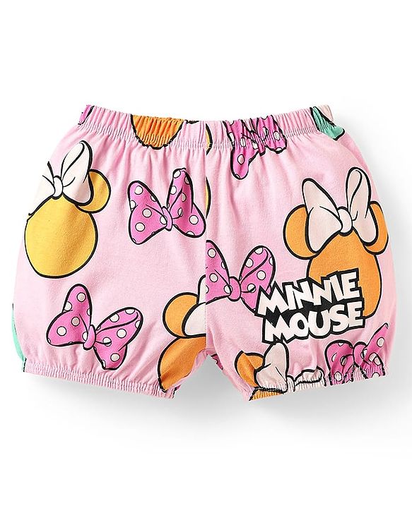 Babyhug Single Jersey Knit Bloomers  With Minnie Mouse Family Graphics Pack Of 3 - Yellow Pink & Light Green