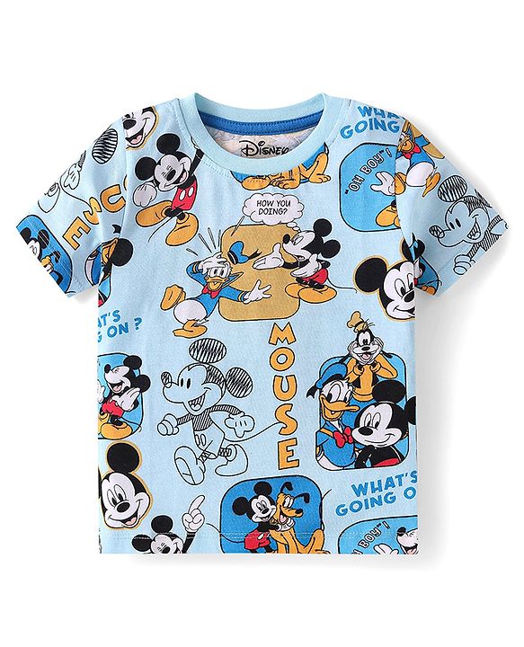 Babyhug Disney Single Jersey Knit Dungaree & Half Sleeves T-Shirt With Mickey Mouse Graphics - Navy Blue