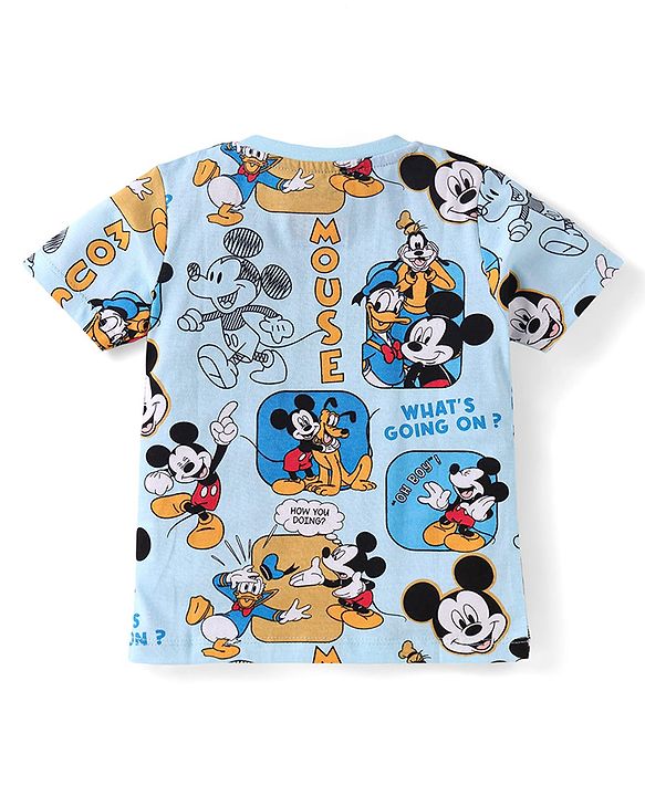 Babyhug Disney Single Jersey Knit Dungaree & Half Sleeves T-Shirt With Mickey Mouse Graphics - Navy Blue