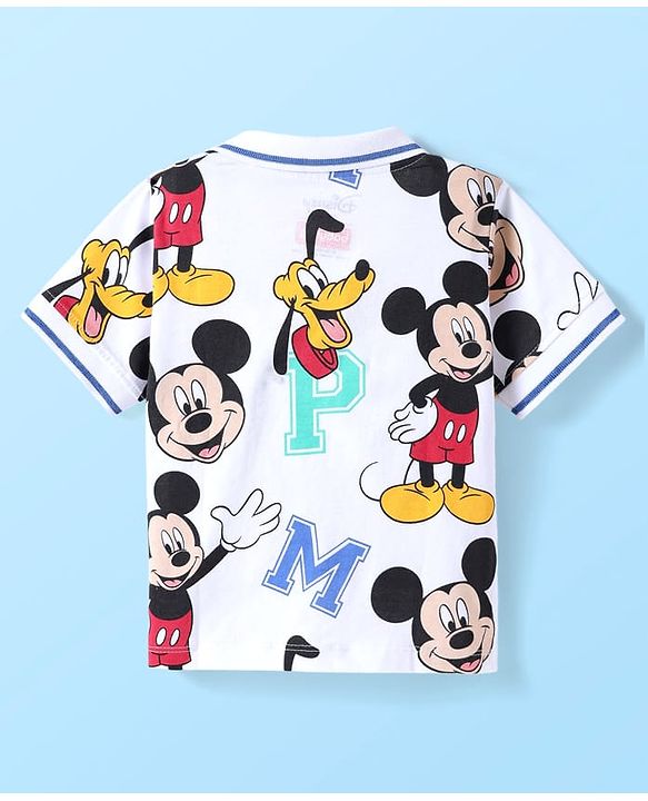 Babyhug Disney Single Jersey Knit Half Sleeves Polo T-Shirt With Mickey Mouse Family Print - White