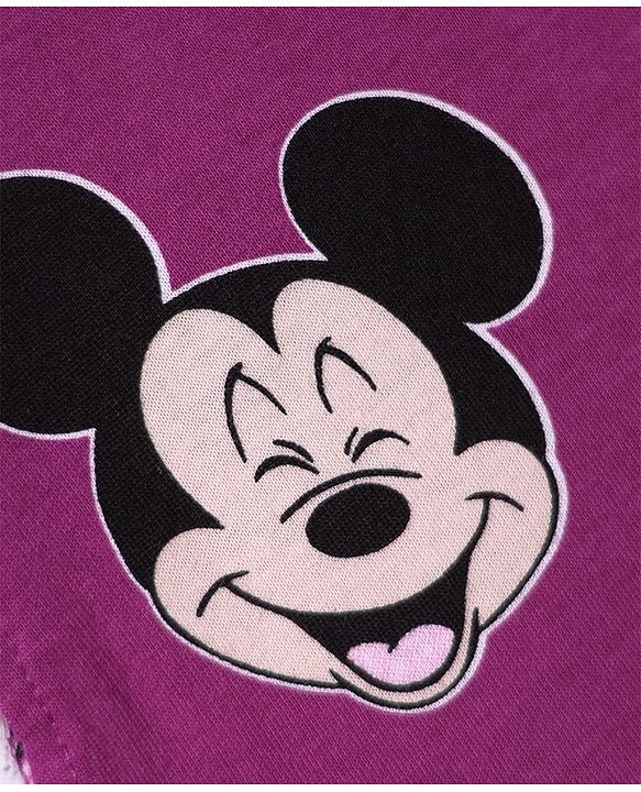 Babyhug Disney Single Jersey Knit Frill Sleeves Frock With Minnie Mouse Family Print - Purple