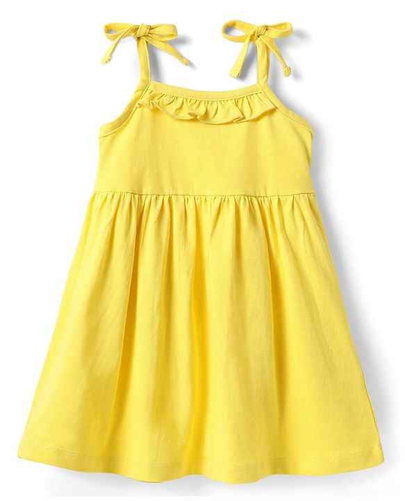 Babyhug Single Jersey Knit Sleeveless Solid Color Frock with Bloomer - Yellow