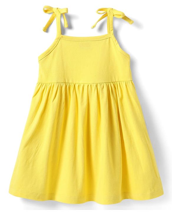 Babyhug Single Jersey Knit Sleeveless Solid Color Frock with Bloomer - Yellow