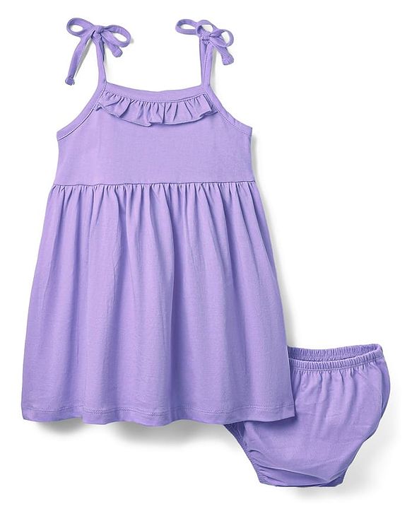 Babyhug Single Jersey Knit Solid Colour Sleeveless Frock With Bloomers - Mauve