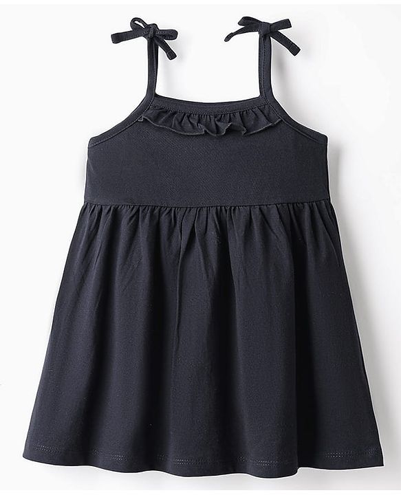 Babyhug Single Jersey Knit Sleeveless Solid Frock With Bloomer - Black