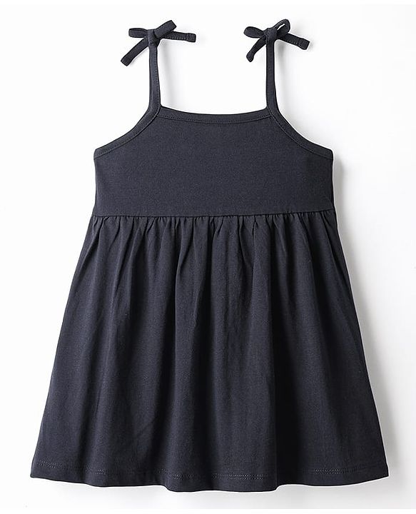 Babyhug Single Jersey Knit Sleeveless Solid Frock With Bloomer - Black