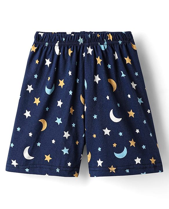 Babyhug Cotton Knit Half Sleeves Co-ords Short Nightsuit with Star & Moon Print - Navy Blue
