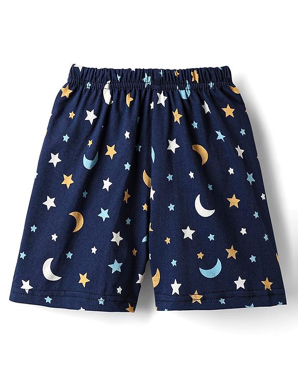Babyhug Cotton Knit Half Sleeves Co-ords Short Nightsuit with Star & Moon Print - Navy Blue