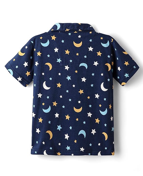 Babyhug Cotton Knit Half Sleeves Co-ords Short Nightsuit with Star & Moon Print - Navy Blue