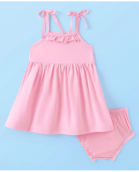 Babyhug Cotton Woven Sleeveless Solid Color Frock With  Bloomer -  Pink