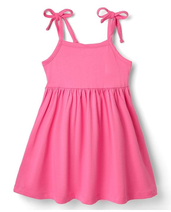 Babyhug Single Jersey Knit Sleeveless Solid Color Frock & Bloomer with Frill Detailing - Dark Pink