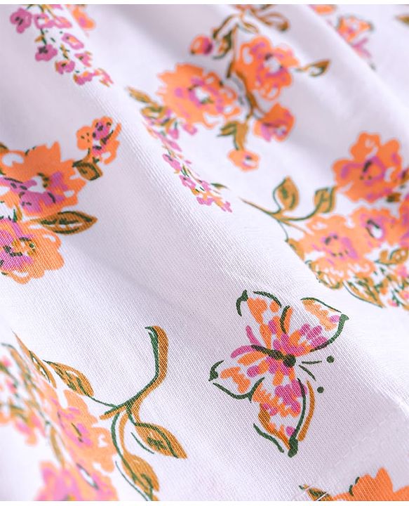 Babyhug Cotton Woven Sleeveless Frock with Bloomer and Floral Print -  White & Beige