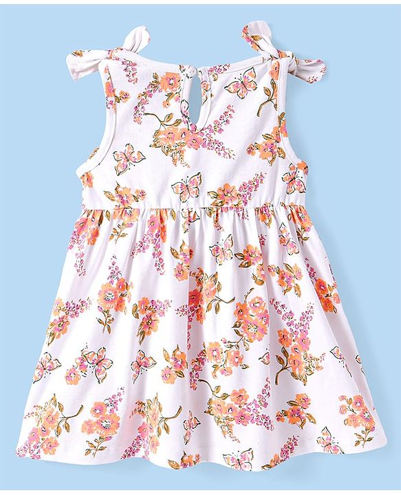 Babyhug Cotton Woven Sleeveless Frock with Bloomer and Floral Print -  White & Beige