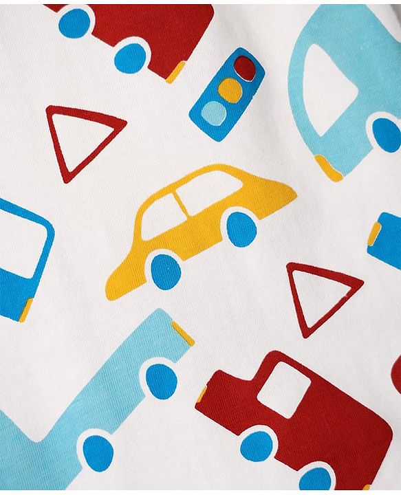 Babyhug Cotton Knit Half Sleeves T-Shirt with Vehicle Print - White