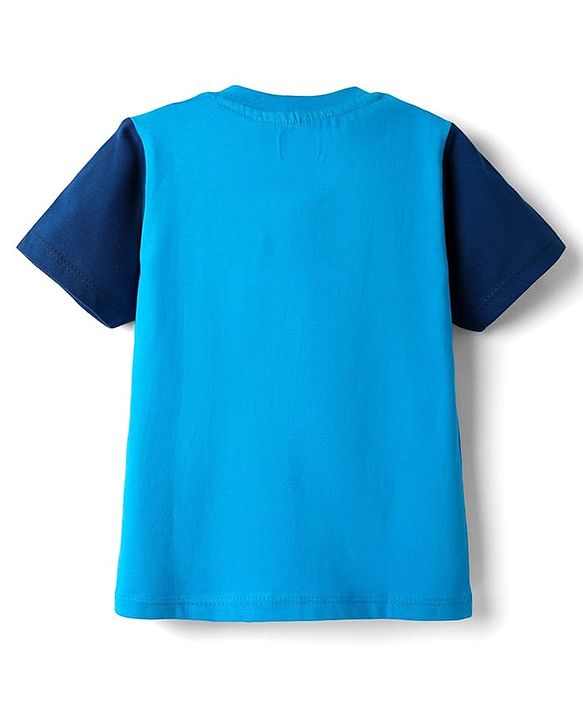 Babyhug Cotton Knit Half Sleeves T-Shirt With Vehicle Print - Blue
