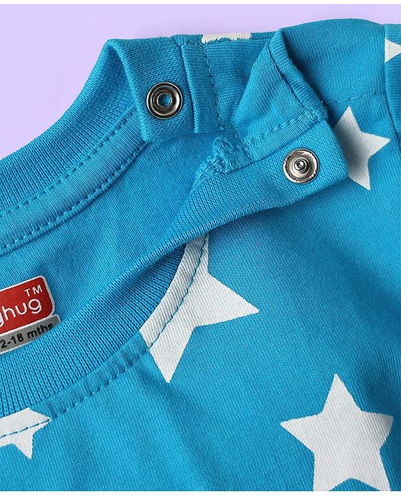 Babyhug Cotton Knit Half Sleeves T-Shirt with Star Print - Blue