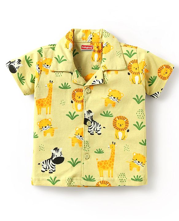 Babyhug Single Jersey Knit Half Sleeves Night Suit With Wild Animal Print - Green