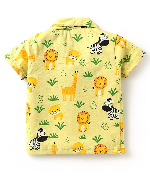 Babyhug Single Jersey Knit Half Sleeves Night Suit With Wild Animal Print - Green