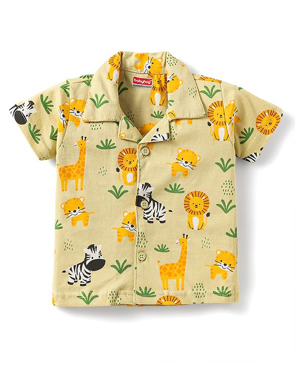 Babyhug Single Jersey Knit Half Sleeves Night Suit With Wild Animal Print - Green