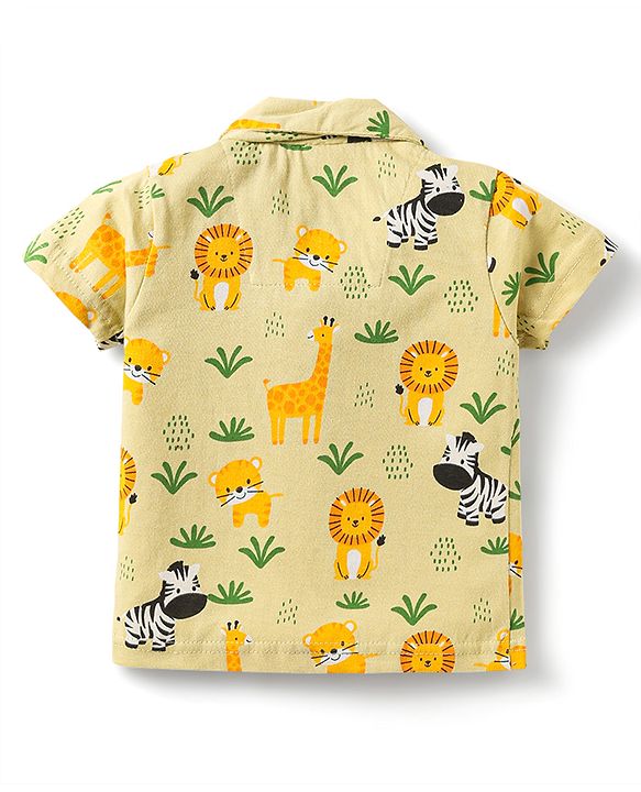 Babyhug Single Jersey Knit Half Sleeves Night Suit With Wild Animal Print - Green