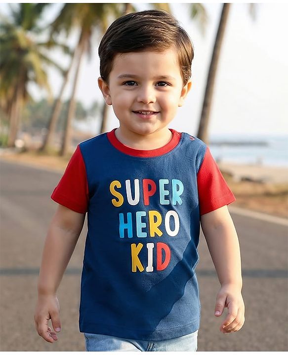 Babyhug Cotton Knit Half Sleeves T-Shirt with Text Print - Navy Blue