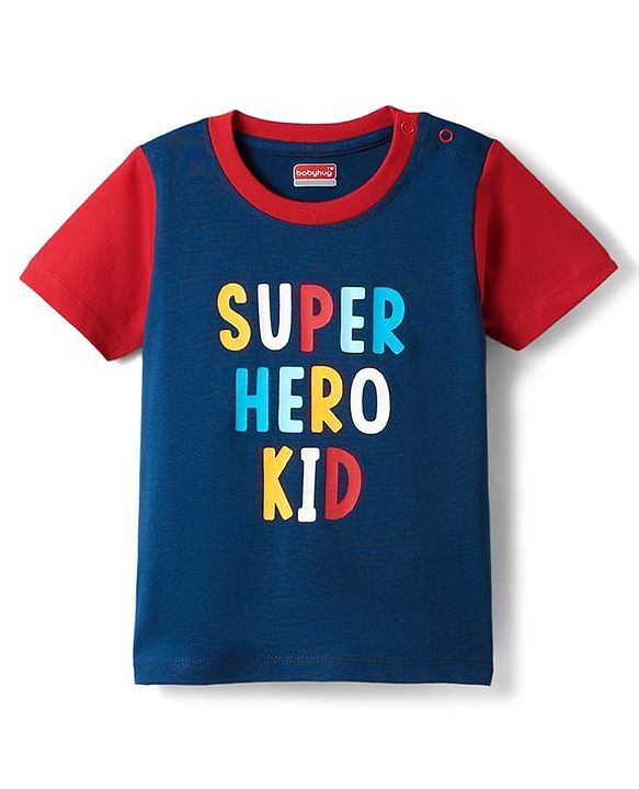 Babyhug Cotton Knit Half Sleeves T-Shirt with Text Print - Navy Blue