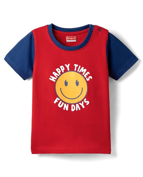 Babyhug Cotton Knit Half Sleeves T-Shirt with Text Print - Red