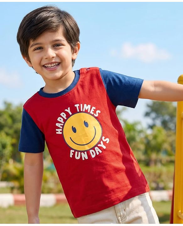 Babyhug Cotton Knit Half Sleeves T-Shirt with Text Print - Red