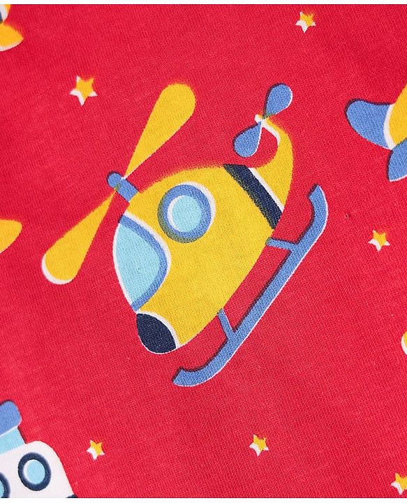 Babyhug Cotton Knit Half Sleeves T-Shirt with Vehicle Print - Red