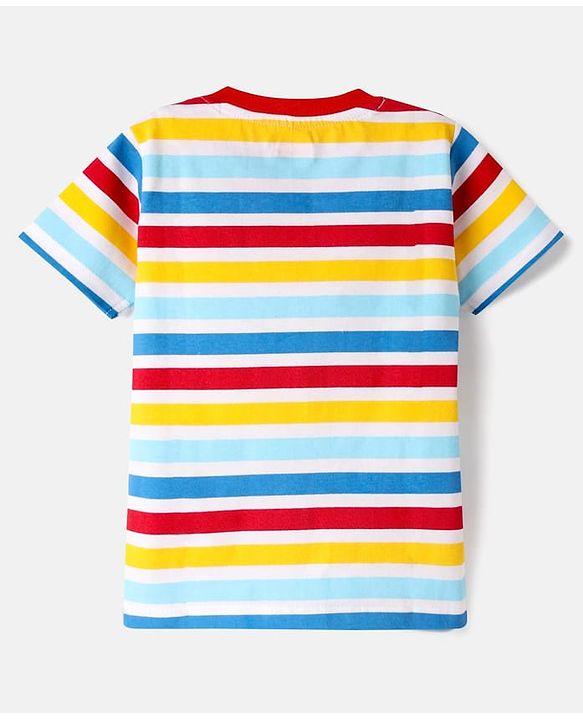 Babyhug Cotton Knit Half Sleeves T-Shirt with Stripes - White