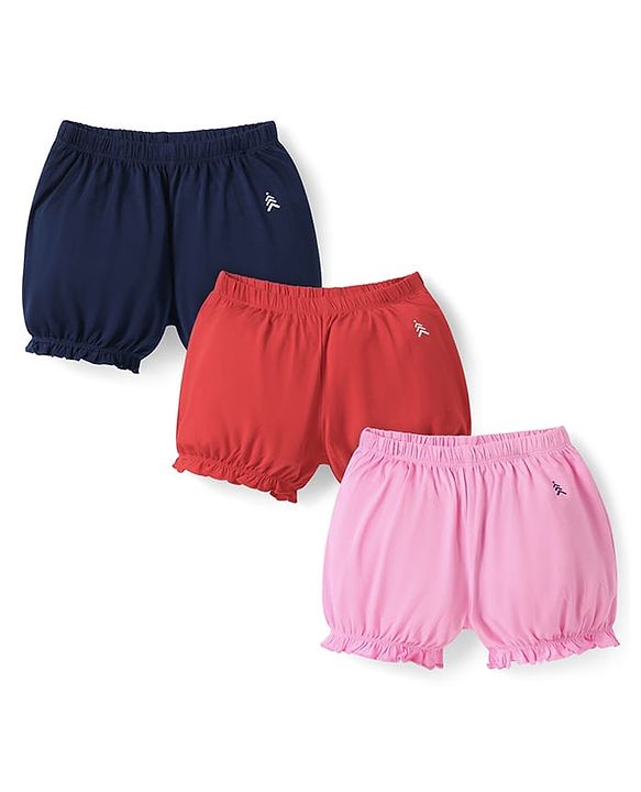 Pine Kids Cotton Knit Solid Color Bloomers With Pack of 3 - Color May Vary